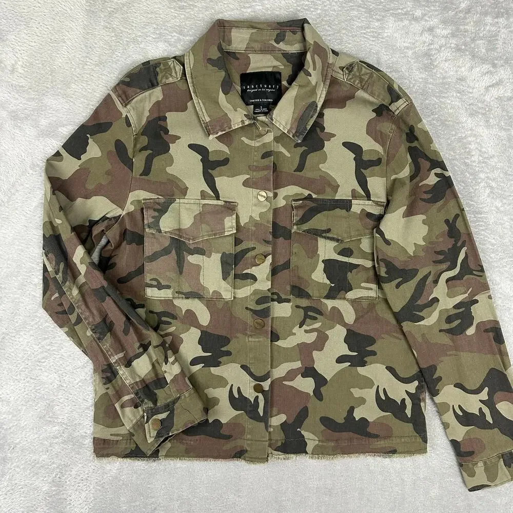 Sanctuary Camouflage Camo Utility Jacket Grunge Military Cargo Field Coat - S